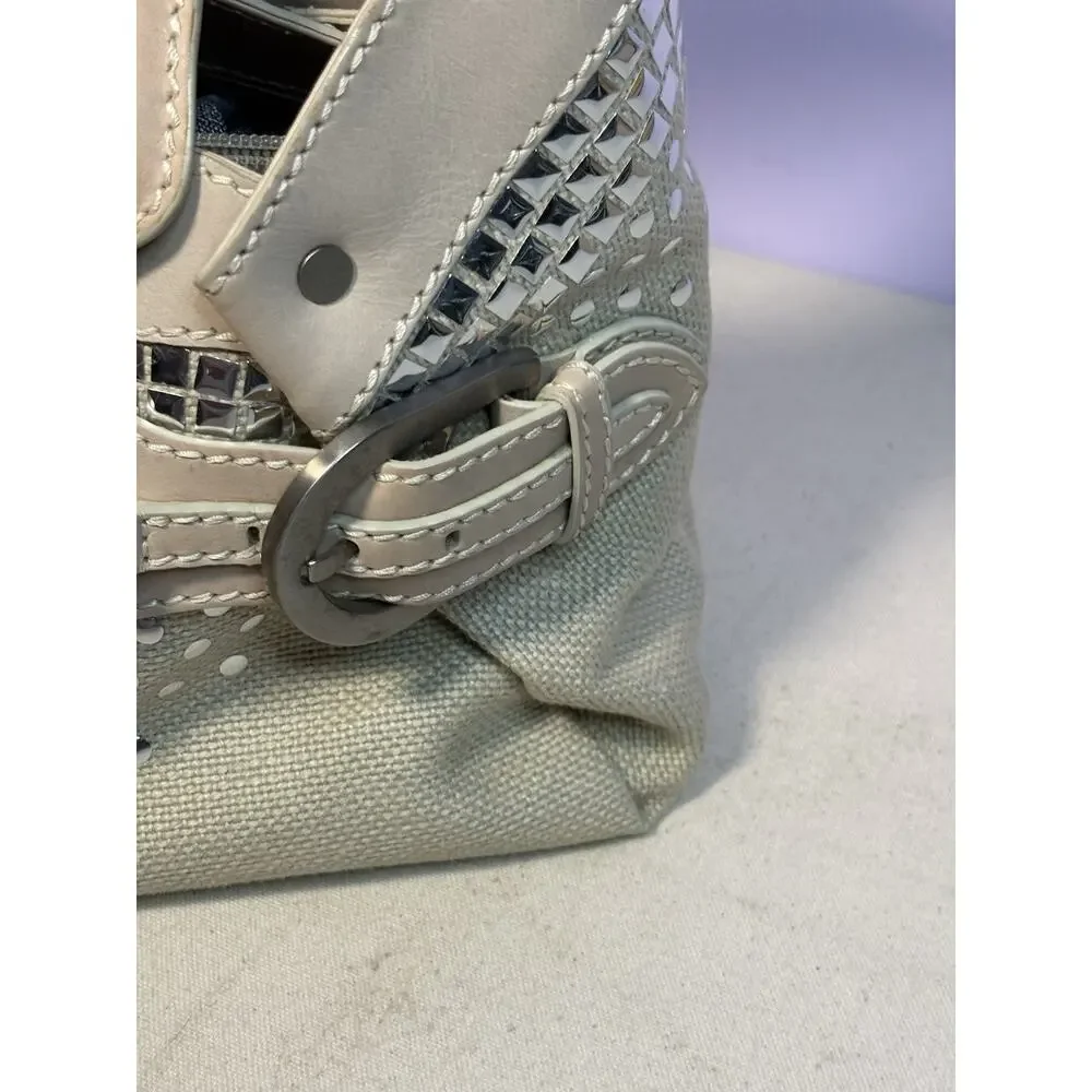 Jimmy Choo Buckle Studded Tulita Hobo Shoulder Bag Tan Canvas - Picture 4 of 16